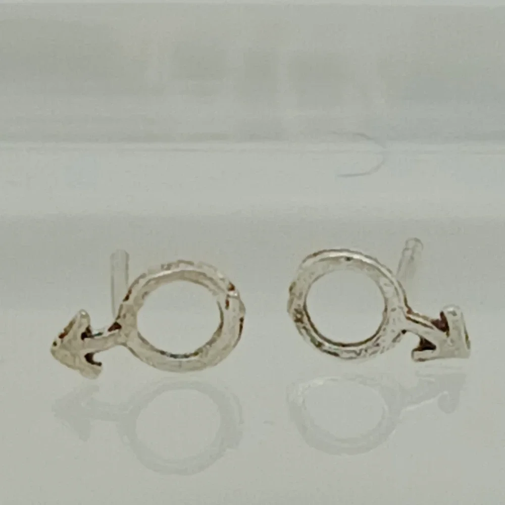 925 Sterling Silver Mars Male Symbol‎ Stud Earring Vintage 1990s Mens Jewelry